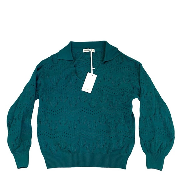 Grace Karin Sweaters - Grace Karin Womens Lightweight Collared Sweater NWT Size L Blue Green